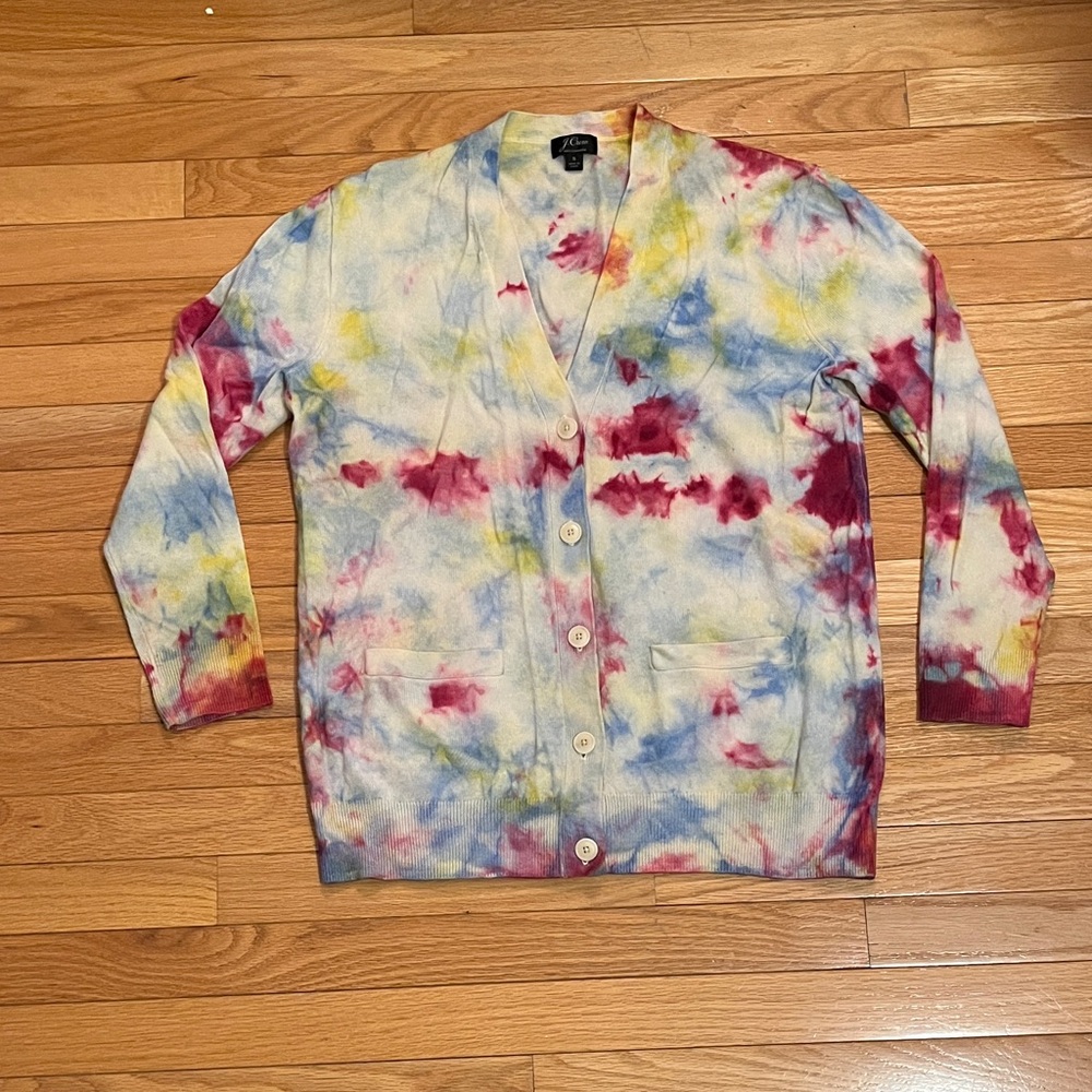 JCrew 100% Cashmere Colorful Tie-Dye Cardigan